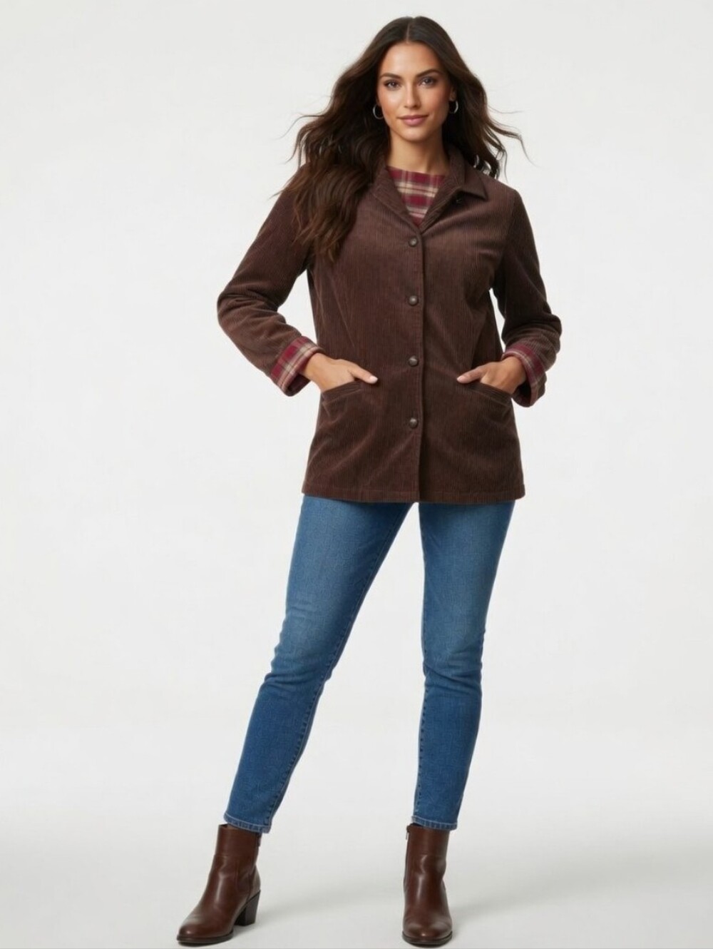 Women's Longaberger Brown Corduroy Button-Front Jacket (Size:3x)